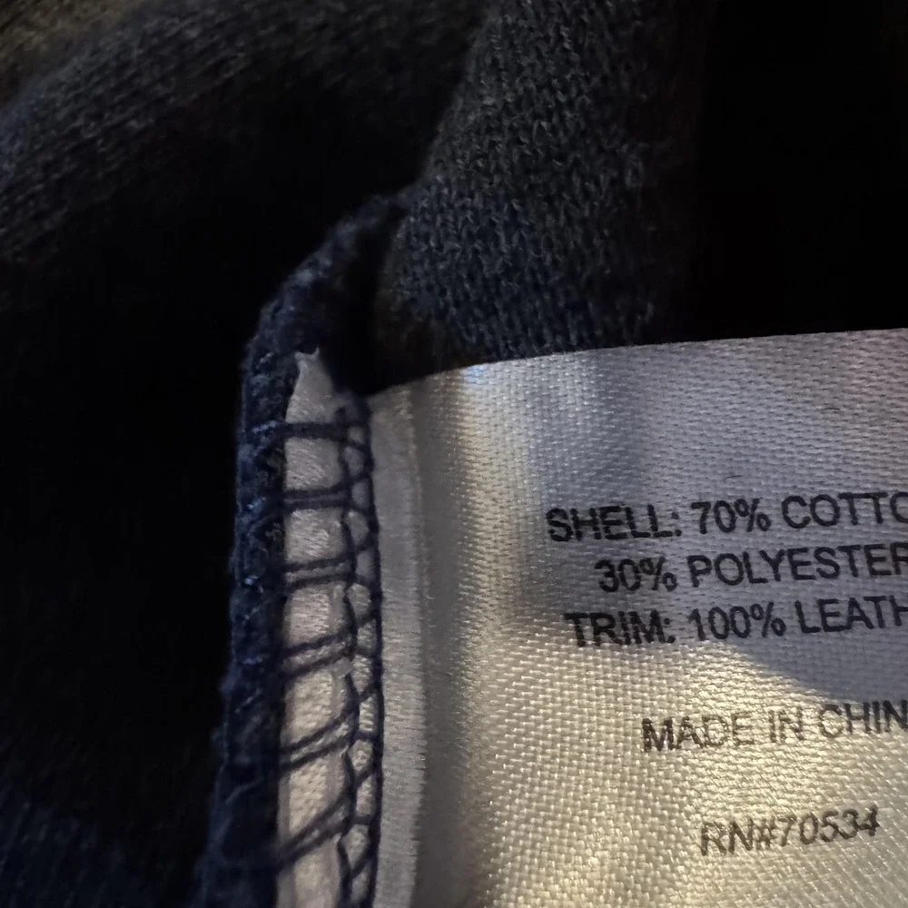 Orvis Sweater Mens Large Blue Quarter‎ Zip Mock Neck Leather Trim Elbow Patches